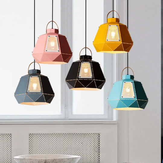 Iron Macaron Pendant Light Kit With 1 Head & Laser-Cut Design In Pink Yellow Or Blue