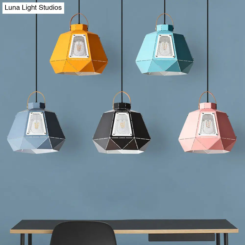 Iron Macaron Pendant Light Kit With 1 Head & Laser-Cut Design In Pink Yellow Or Blue