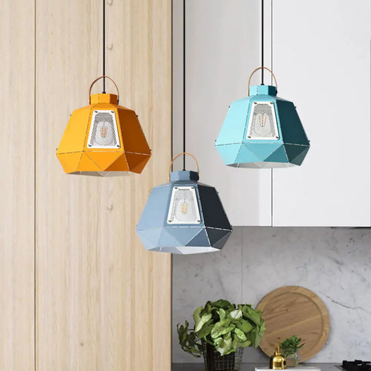 Iron Macaron Pendant Light Kit With 1 Head & Laser-Cut Design In Pink Yellow Or Blue