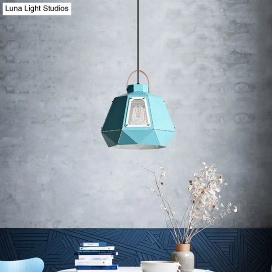 Iron Macaron Pendant Light Kit With 1 Head & Laser-Cut Design In Pink Yellow Or Blue