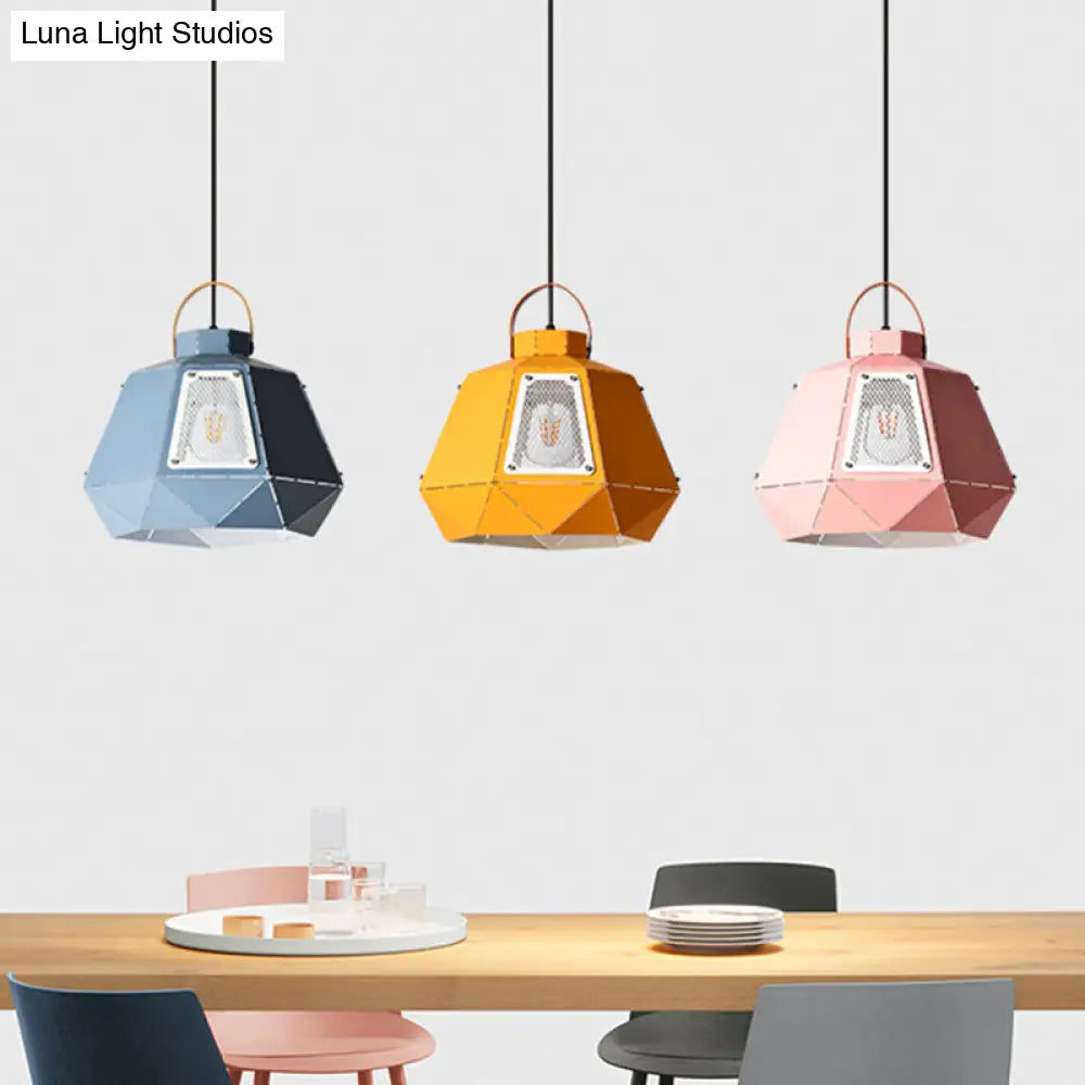 Iron Macaron Pendant Light Kit With 1 Head & Laser-Cut Design In Pink Yellow Or Blue