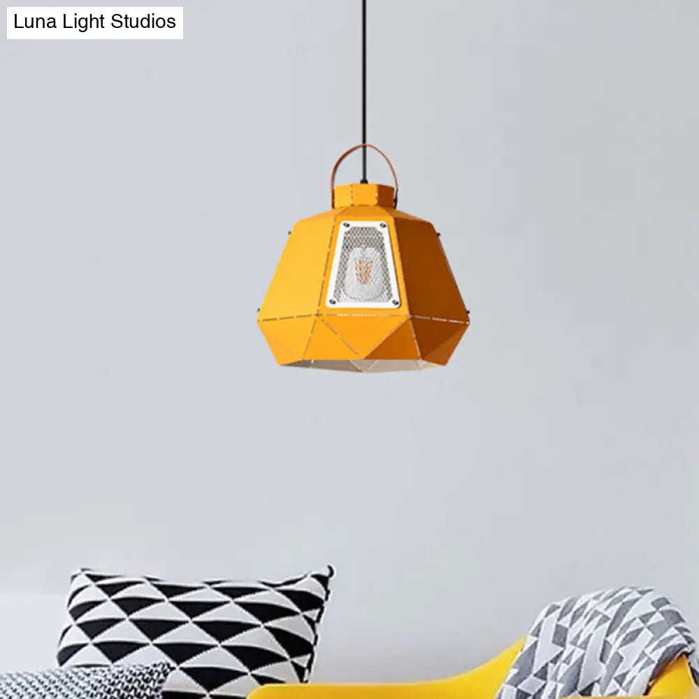 Iron Macaron Pendant Light Kit With 1 Head & Laser-Cut Design In Pink Yellow Or Blue