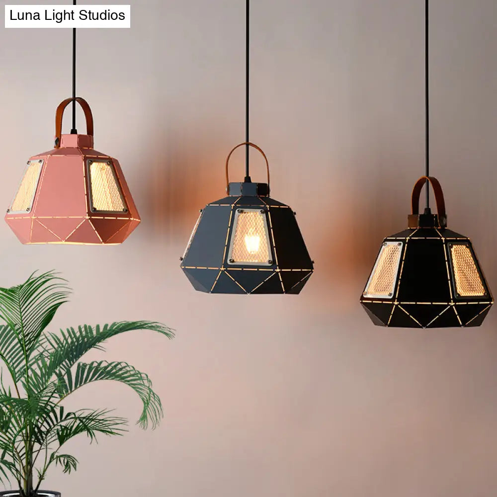 Iron Macaron Pendant Light Kit With 1 Head & Laser-Cut Design In Pink Yellow Or Blue