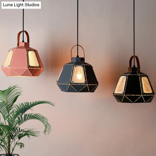 Iron Macaron Pendant Light Kit With 1 Head & Laser-Cut Design In Pink Yellow Or Blue