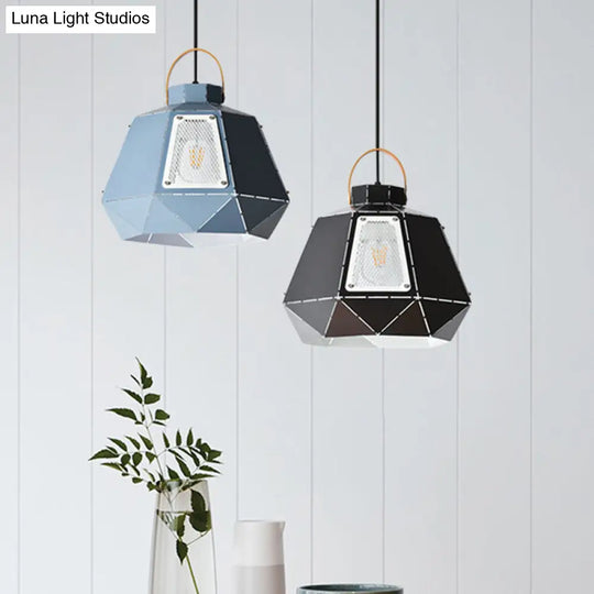 Iron Macaron Pendant Light Kit With 1 Head & Laser-Cut Design In Pink Yellow Or Blue