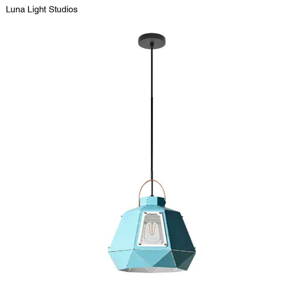 Iron Macaron Pendant Light Kit With 1 Head & Laser-Cut Design In Pink Yellow Or Blue