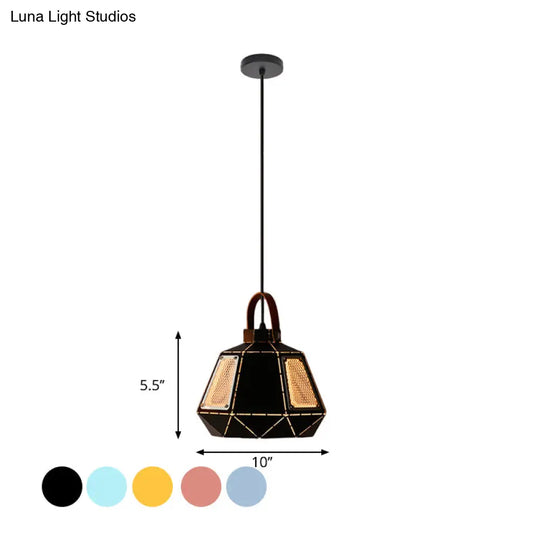 Iron Macaron Pendant Light Kit With 1 Head & Laser-Cut Design In Pink Yellow Or Blue