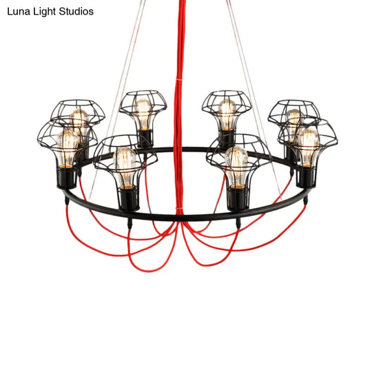 Iron Mushroom Cage Chandelier Light - Industrial 8 Heads Pendant Lamp For Restaurants Black