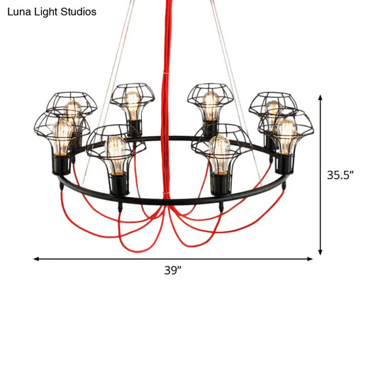 Iron Mushroom Cage Chandelier Light Industrial Pendant Lamp - 8 Heads Black Ideal For Restaurants