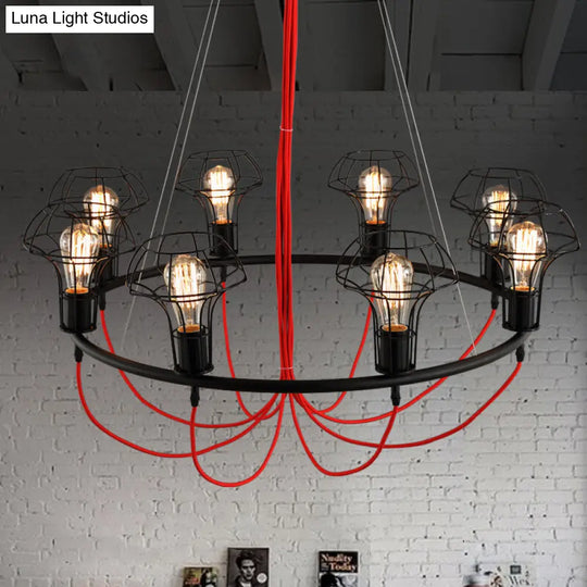 Iron Mushroom Cage Chandelier Light - Industrial 8 Heads Pendant Lamp For Restaurants Black