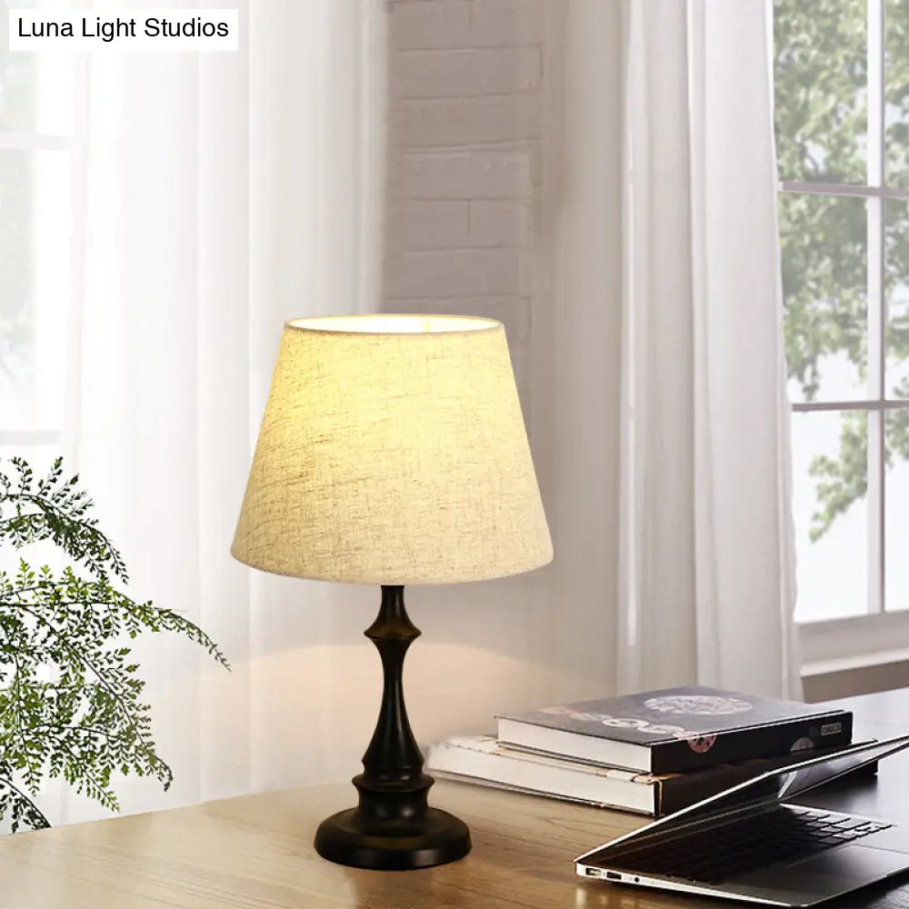 Iron Nightstand Lamp: Minimalistic 1-Light Bedside Table Light With Tapered Fabric Shade