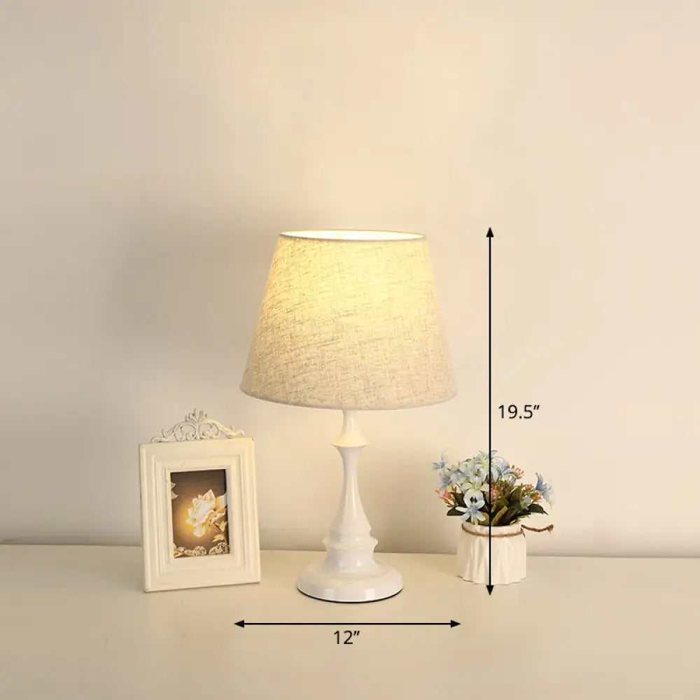 Iron Nightstand Lamp: Minimalistic 1-Light Bedside Table Light With Tapered Fabric Shade White / 12