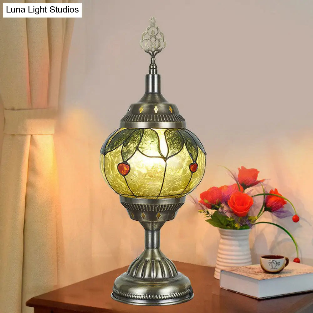 Iron Nightstand Lamp - Turkish-Style 1-Light Table Lighting For Study Room In Bronze Finish