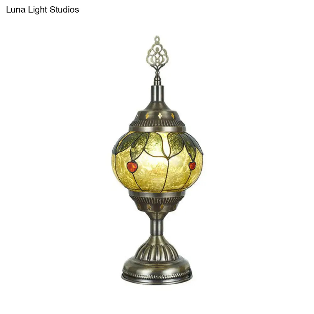 Iron Nightstand Lamp - Turkish-Style 1-Light Table Lighting For Study Room In Bronze Finish