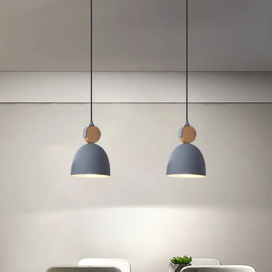 Iron Nordic Pendant Lamp With Oval/Cone/Dome Shade In Grey/White For Bedroom Grey / Dome