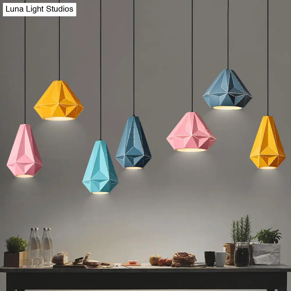 Iron Origami Lighting Fixture With Diamond Pendulum Design Pendant