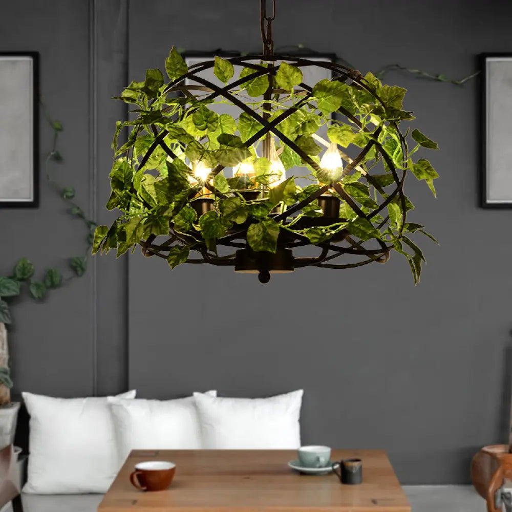 Iron Pendant Ceiling Light With Retro Bird Nest Design And Green Decorative Ivy – Single