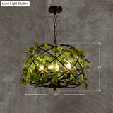 Iron Pendant Ceiling Light With Retro Bird Nest Design And Green Decorative Ivy – Single