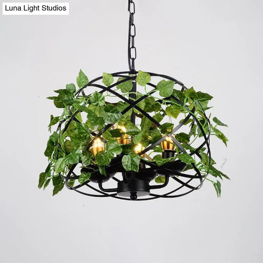 Iron Pendant Ceiling Light With Retro Bird Nest Design And Green Decorative Ivy – Single