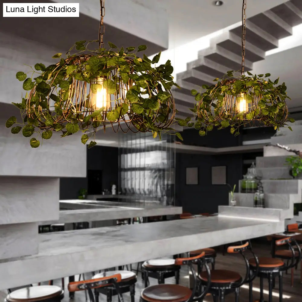 Iron Pendant Ceiling Light With Retro Bird Nest Design And Green Decorative Ivy – Single