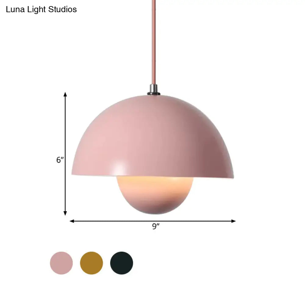 Iron Pendant Lamp With Colored Dome And Inner Diffuser For Dining Table - Pink/Green/Yellow