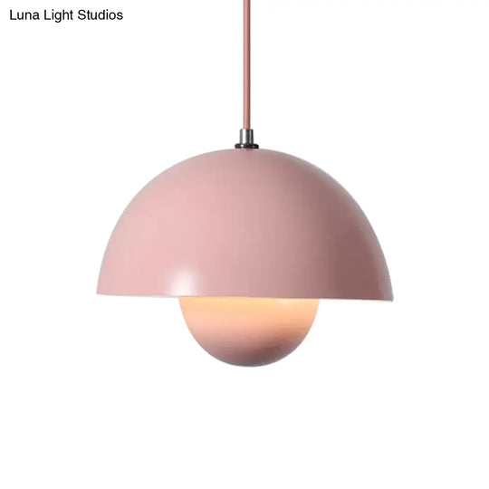 Macaron Dome Pendant Light With Inner Capsule Diffuser - Iron Finish 1 Head In Pink/Green/Yellow