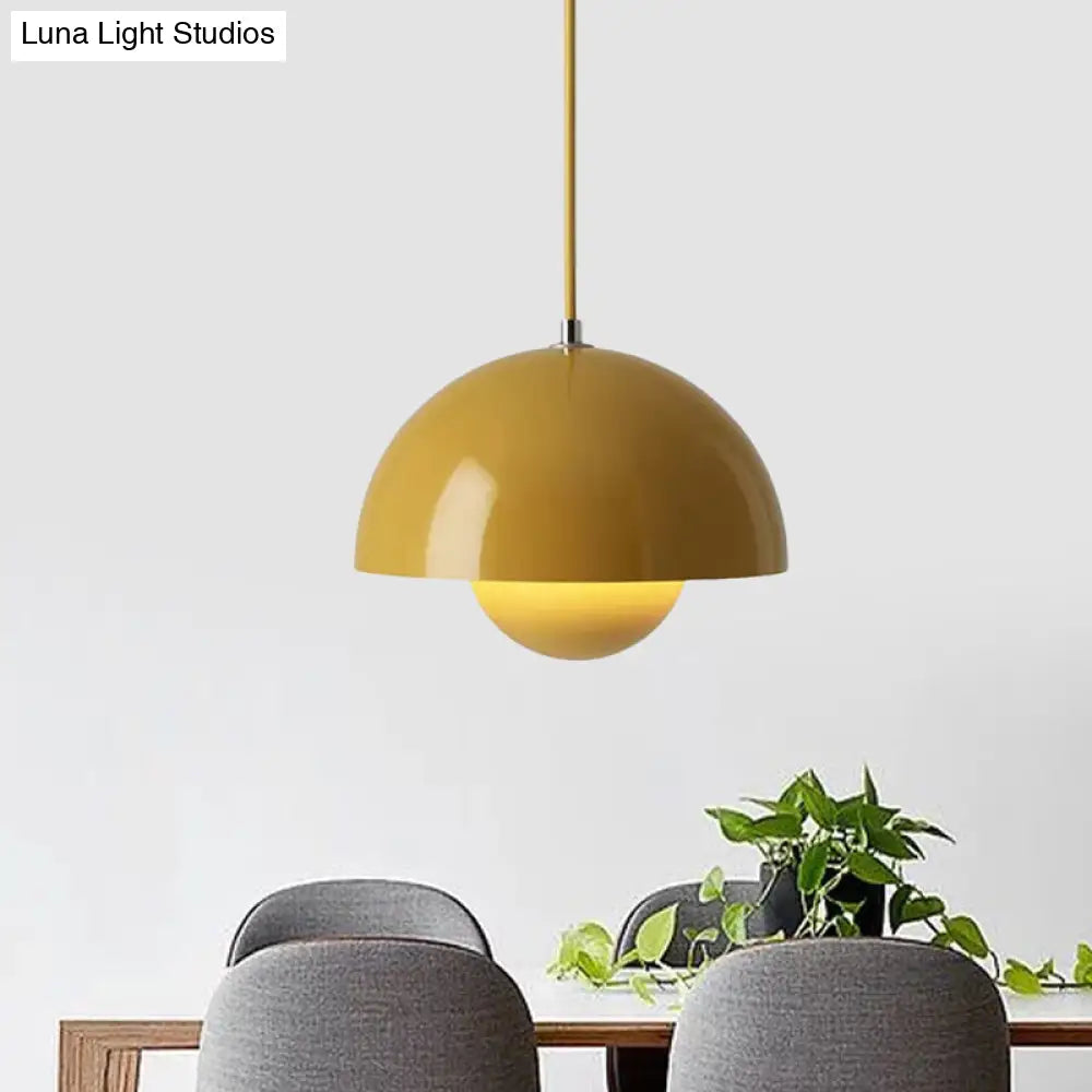 Macaron Dome Pendant Light With Inner Capsule Diffuser - Iron Finish 1 Head In Pink/Green/Yellow