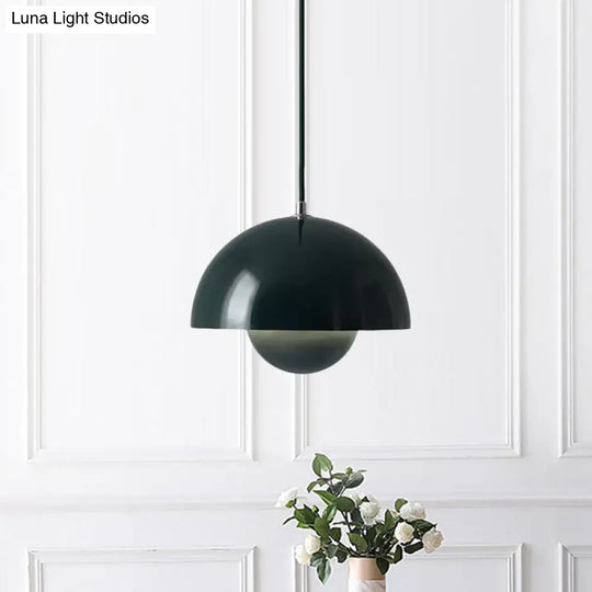 Iron Pendant Lamp With Colored Dome And Inner Diffuser For Dining Table - Pink/Green/Yellow