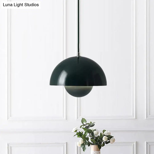 Macaron Dome Pendant Light With Inner Capsule Diffuser - Iron Finish 1 Head In Pink/Green/Yellow