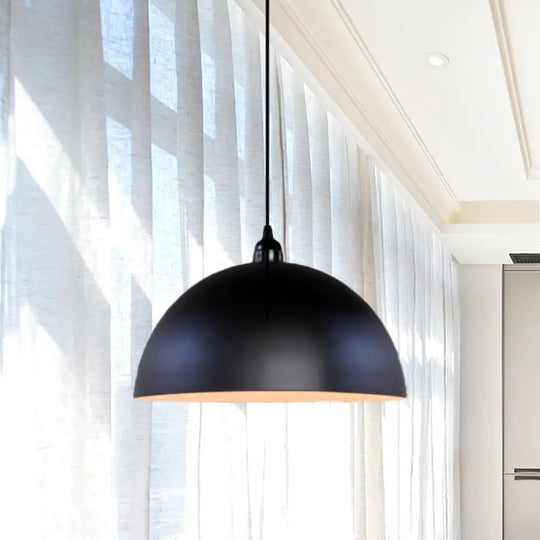 Iron Pendant Lighting: Industrial Dome Shade Black Finish / B