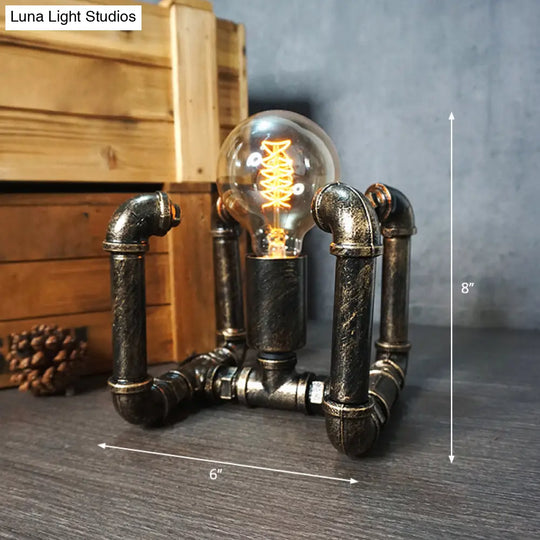 Iron Pipe Art Night Lamp - Industrial Table Light In Bronze For Boys Room