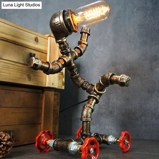 Iron Pipe Art Night Lamp - Industrial Table Light In Bronze For Boys Room