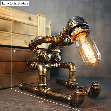 Iron Pipe Art Night Lamp - Industrial Table Light In Bronze For Boys Room