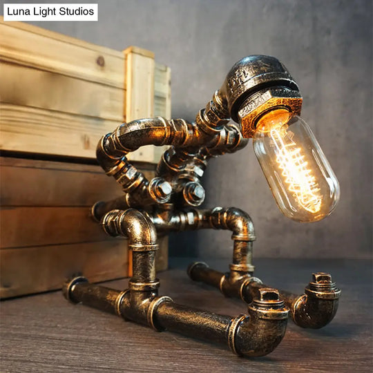 Iron Pipe Art Night Lamp - Industrial Table Light In Bronze For Boys Room