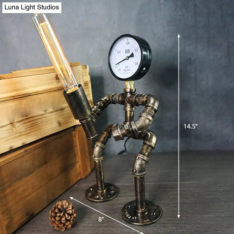 Iron Pipe Art Night Lamp - Industrial Table Light In Bronze For Boys Room