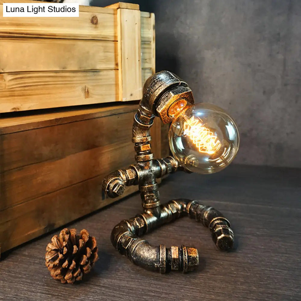 Iron Pipe Art Night Lamp - Industrial Table Light In Bronze For Boys Room