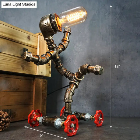 Iron Pipe Art Night Lamp - Industrial Table Light In Bronze For Boys Room