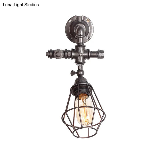 Iron Pipe Design Diamond Cage Wall Mount Light: Industrial Style Bedroom Lighting In Antique