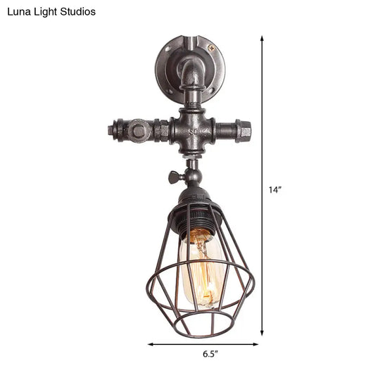 Iron Pipe Design Diamond Cage Wall Mount Light: Industrial Style Bedroom Lighting In Antique