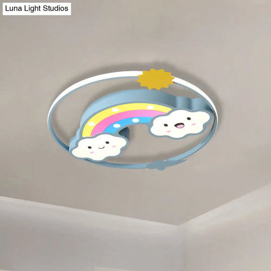 Iron Rainbow/Cloud Flush Mount Led Ceiling Light - Cartoon Pink/Blue Fixture For Kids Bedroom Blue /