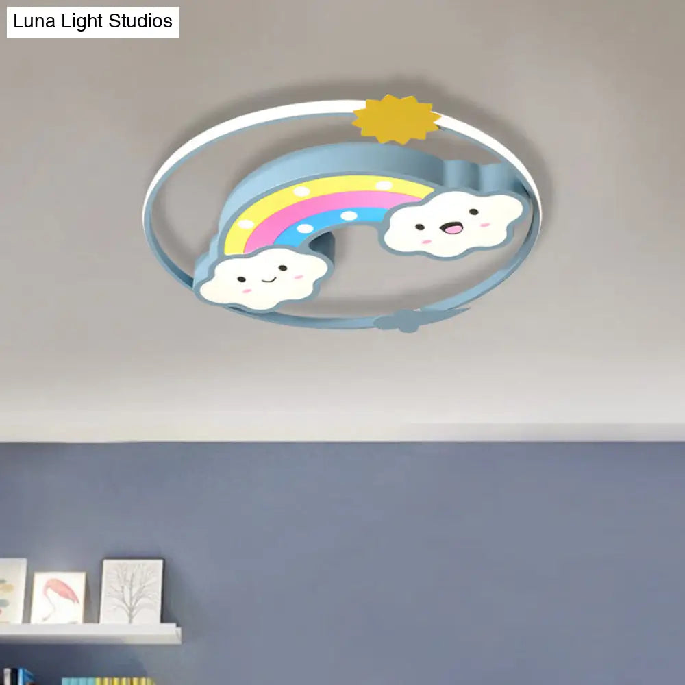 Iron Rainbow/Cloud Flush Mount Led Ceiling Light - Cartoon Pink/Blue Fixture For Kids Bedroom