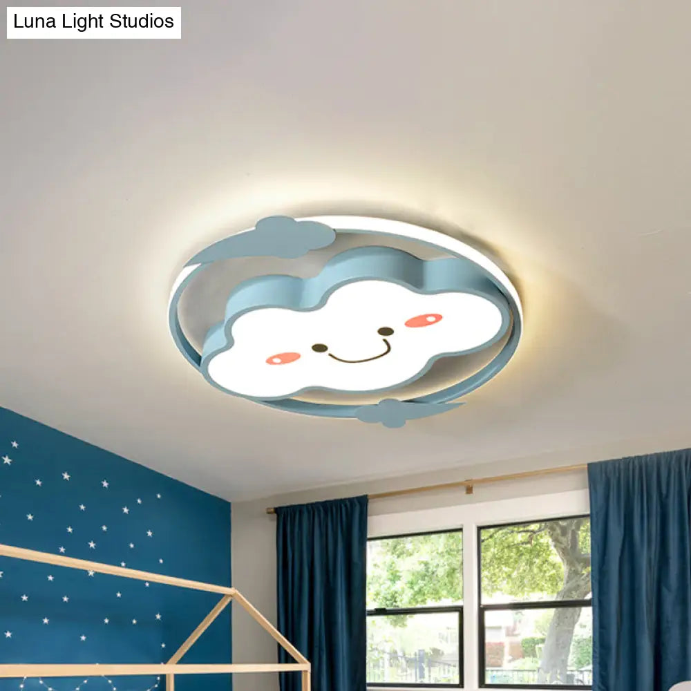 Iron Rainbow/Cloud Flush Mount Led Ceiling Light - Cartoon Pink/Blue Fixture For Kids’ Bedroom