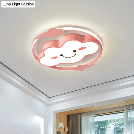 Iron Rainbow/Cloud Flush Mount Led Ceiling Light - Cartoon Pink/Blue Fixture For Kids Bedroom