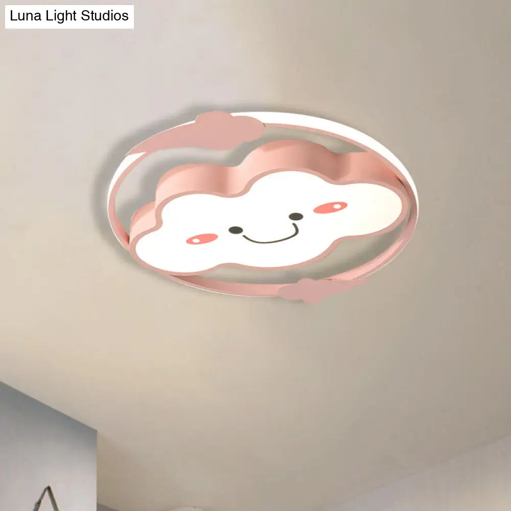 Iron Rainbow/Cloud Flush Mount Led Ceiling Light - Cartoon Pink/Blue Fixture For Kids Bedroom Pink /
