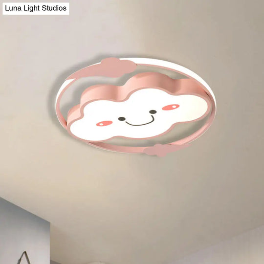 Iron Rainbow/Cloud Flush Mount Led Ceiling Light - Cartoon Pink/Blue Fixture For Kids Bedroom Pink /