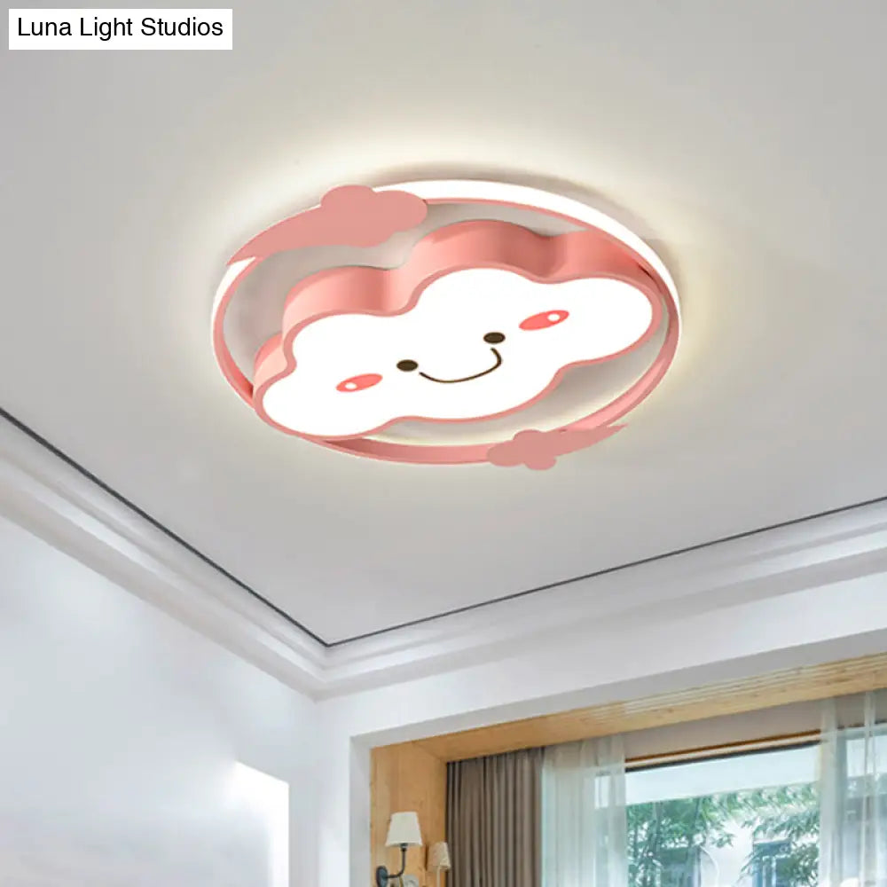 Iron Rainbow/Cloud Flush Mount Led Ceiling Light - Cartoon Pink/Blue Fixture For Kids’ Bedroom