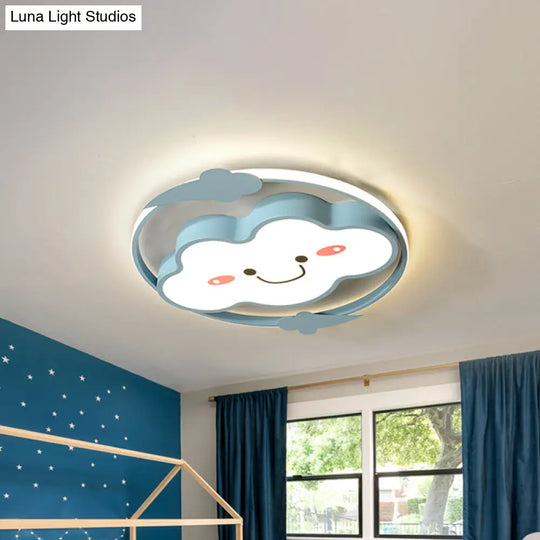Iron Rainbow/Cloud Flush Mount Led Ceiling Light - Cartoon Pink/Blue Fixture For Kids Bedroom