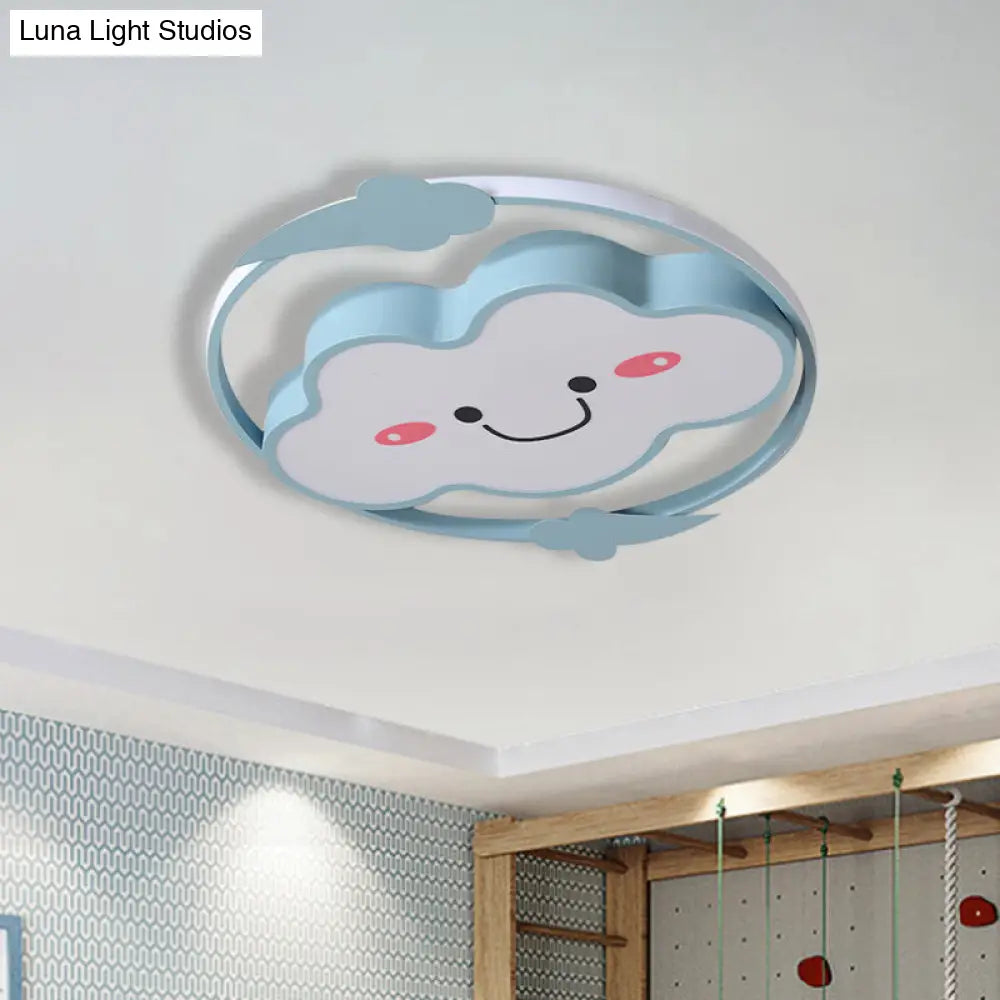 Iron Rainbow/Cloud Flush Mount Led Ceiling Light - Cartoon Pink/Blue Fixture For Kids Bedroom Blue /