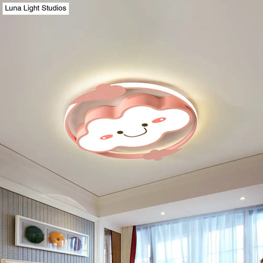 Iron Rainbow/Cloud Flush Mount Led Ceiling Light - Cartoon Pink/Blue Fixture For Kids Bedroom