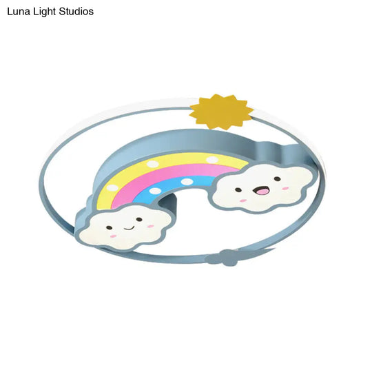 Iron Rainbow/Cloud Flush Mount Led Ceiling Light - Cartoon Pink/Blue Fixture For Kids Bedroom